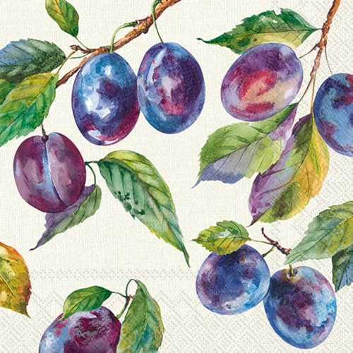 20 Servietten Obst Hauseigene Pflaumen als Tischdeko. Papierservietten mit Motiv. Auch für Decoupage und Serviettentechnik 33x33cm