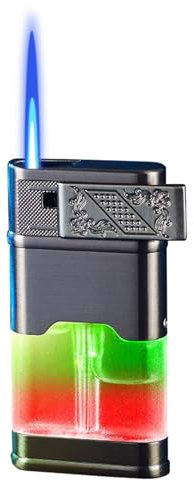 JXUFGYES Torch Lighter, Windproof Blue Flame Lighter, Butane Torch Lighter, LED Light Lighter with Transparent Visible Air Chamber for Camping BBQ Fireplace Candle Gifts for Men (Color : B)