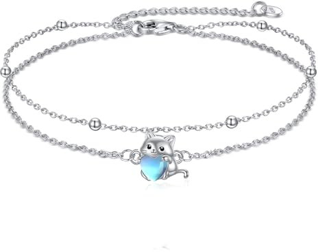 YFN Katze Mondstein Armband für Frauen Sterling Silber niedliche Katze Stud Armband Schmuck Geschenke(Katze)
