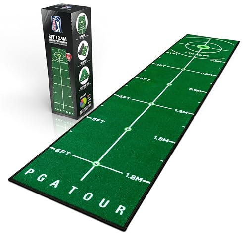 PGA Tour 8ft Deluxe Golf Putting Matte Indoor Golf Matte Mit Trainingsanleitung 6ft Putting-Bereich, Grün, Tragbare Tragetasche Inbegriffen Puttingmatte Golf Indoor