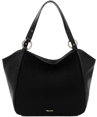 Tamaris Caro Damen Handtasche Shopper aus Kunstleder in Schwarz Gold mit Reißverschluss. schwarz