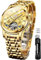 OLEVS Herrenuhren Automatik Skelett Mechanische Goldene Kleid Armbanduhr mit Diamant Tourbillon Tag Datum Wasserdicht Leuchtende Zweifarbige Uhr