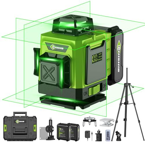 Kit de nivel láser verde de 16 líneas - Nivel láser de línea cruzada autonivelante 4D de 4 x 360°, base giratoria y accesorios para construcción, mejoras en el hogar y colgar cuadros, estuche rígido p