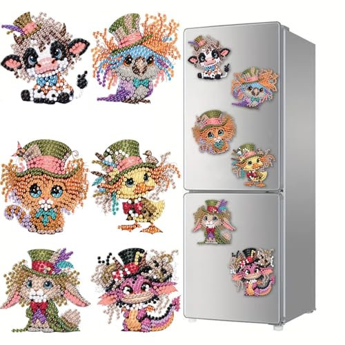 Lebartm DIY Diamond Art Painting Fridge Magnets Creative Design Refrigerator Magnetic Sticker Diamond Art for Adults Crafts Home Decors Cabinet Refrigerator-Animal