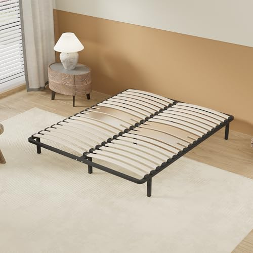 NOVEMBER Sommier à Lattes en Bois, Cadre en métal, Lattes en Bois Flexible, 2 Doubles Lattes de Renfort Lombaire, 7 Pieds, lit très Stable, Solide et Durable, Style Industriel (140 x 200 cm)