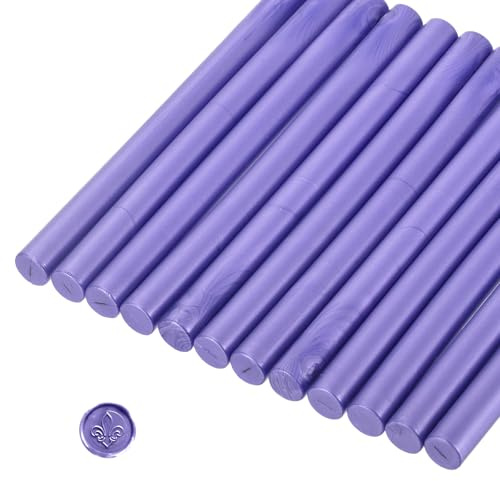 sourcing map 12 Pcs Pearlescent Purple Cylinder Sealing Wax Stick Glue Gun Wax Seal Rod Craft Adhesive Waxing for Letter Seal Wax Stamp,Wedding Invitations, Packaging Decoration