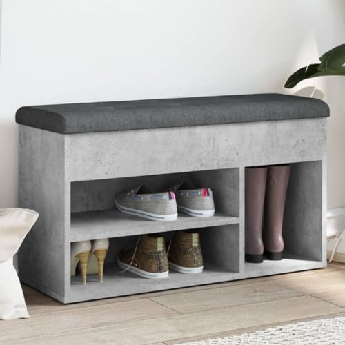 Homgoday Gartenbank, Grau, Beton, 82 x 32 x 45,5 cm, mehrschichtiges Holz, Gartenmöbel, Bank für Balkon, Terrasse & Garten