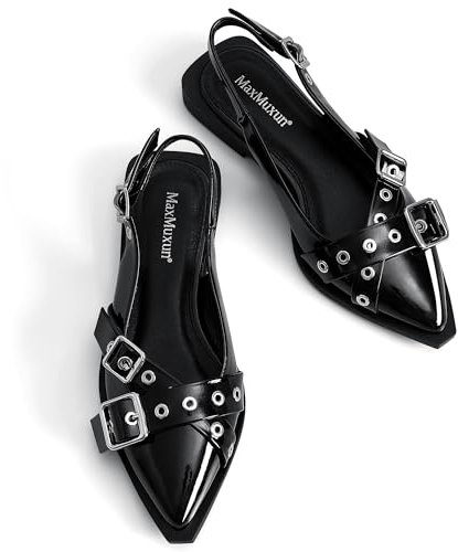 MaxMuxun Slingback Flats for Women Studs Buckle Closed Toe Sandals Pointed Toe Ballerina Shoes Comfort Ladies Shoes Strappy Flats for Women Ballet Flats