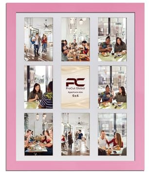 Procut Global 20x16 Pastel Pink Photo Frames for Multiple Pictures with White Mount To Fit (9x) 6x4 Multi Apertures - Wall Hanging Collage Frame Ideal for Friends & Family Memories