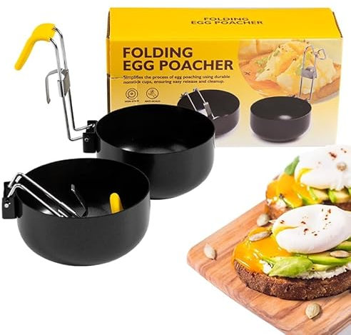 LSYZHX 2 Pack Stainless Steel Egg Poacher, Non-Stick Egg Poaching Pans, Round, Black