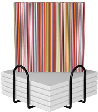 Untersetzer aus Keramik, quadratisch, bunt, gestreift, mit rutschfestem Korkboden, Tee- und Kaffee-Untersetzer, Weihnachtsuntersetzer, 6 Stück