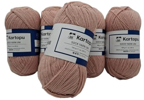 Sockenwolle Strumpfwolle einfarbig 4 fädig - 5x100gr Sparset - Strumpfwolle ist filzfrei und maschinenwaschbar, Lauflänge per Knaul 420m / 100gr - Farbe: (beige)