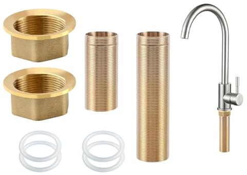 Anlising 2PCS Tuercas de Tubo de Latón, Kit de Reparación de Grifo,Tuerca de Bloqueo de Pezón,Tubo de Latón Roscado,Kit de Tuercas de Rosca para Grifo,Kit de Accesorios de Grifo,para Grifo(60MM&100MM)