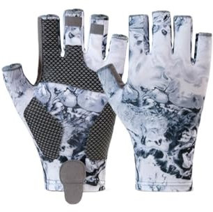 ESMENATZLS Angelhandschuhe, Halbfinger, rutschfest, schnelltrocknend, Sonnenschutz, atmungsaktiv, für Sommer, Outdoor, Angeln, Weiß, Größe L