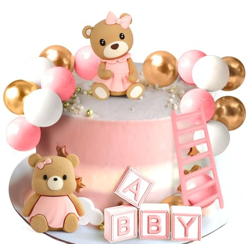 Pink Bear Cake Decorations Bear Baby Shower Cake Topper Bears Cake Toppers | Baby Shower Birthday Cake Decoration
