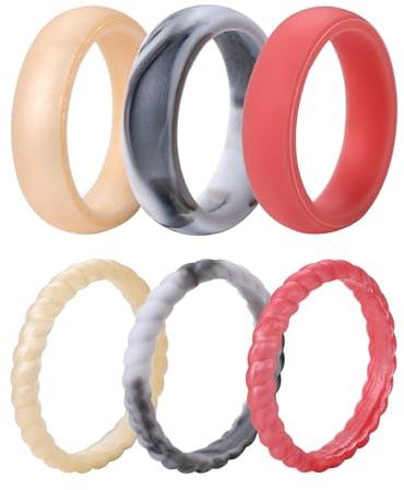 OIDEA Damen Silikon Gummi Ring: 6 Stück sportlicher silikonring Set aus Silikon Cool stapelbar Verlobungsringe in vielseitig Farbe Schmuck Geschenk für Frauen Mädchen Größe 47-69