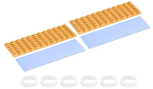 PATIKIL M.2 2280 Nvme SSD Heatsink 70x22x3mm, 2 Set Radiator Cooler Aluminum Heat Sink Cooling Fin with Thermal Pad/Tape/Rubber Ring for Laptop Electronics CPU Led, Gold