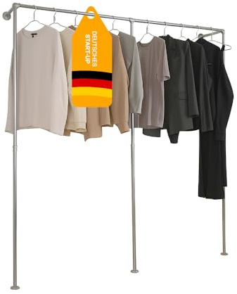 Kleidereisen Kleiderstange wandmontage - Geeignet als Garderobe im Ankleidezimmer oder als begehbarer Kleiderschrank - industrial Garderobenstange schwarz (Silber, Doppelt)