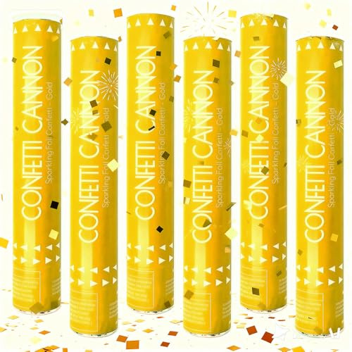 KBIBCK 6 Stück Konfettikanone Gold, 27cm Party Popper | Parteien Confetti Kanone Biologisch Abbaubar, Konfetti Shooter, 4.5-6m Effekthöhe,für Hochzeit,Geburtstag,Babyparty,Absolvent