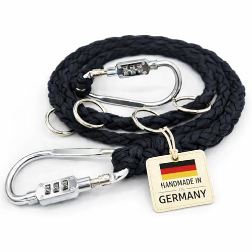 DOGGYGUARD® Anti-Diebstahl Hundeleine | Abschließbar, Schnittfest & Handgemacht | Paracord-Leine mit Stahlseil-Kern | Sicherheitsleine für Hunde (L (210cm))