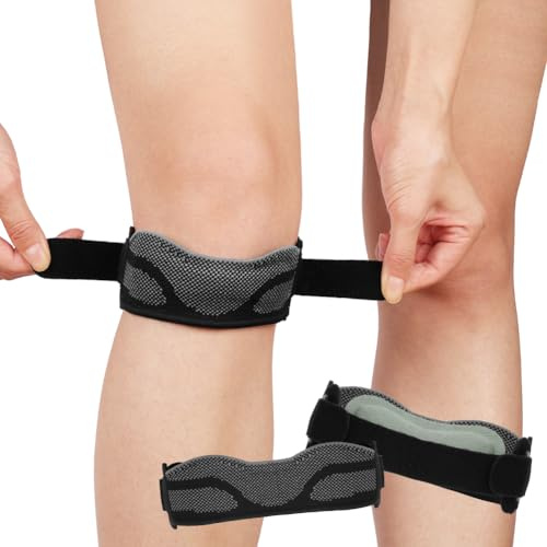 Beugo Rodillera Rotuliana Ajustable, Cinta Rotuliana Unisex, Correa de sujeción para el tendón rotuliano, vendaje para rótula, Knee Brace Deportiva para Saltar, Gym, Correr, Escalada (1, Negro)