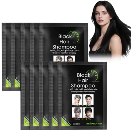 Schwarzes Haar Shampoo Dye -10pcs Instant Black Hair Shampoo Haarfärbeshampoo für Männer - Ohne Ammoniak, Natürliche Inhaltsstoffe, Sofortige Grauabdeckung, Langanhaltende Farbe, Für Bart & Haare