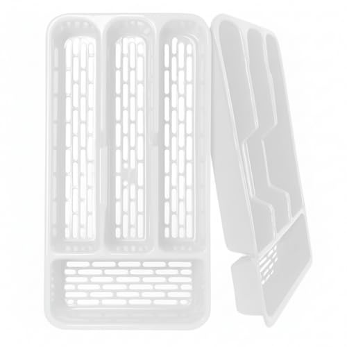 Ketayle Small Tier Cutlery Tray Classic White - BPA-Free Plastic, Food Safe, Non-Slip Base, Perfect for Drawer Organization, 33x17.5x4.3 cm, Durable and Easy to Clean
