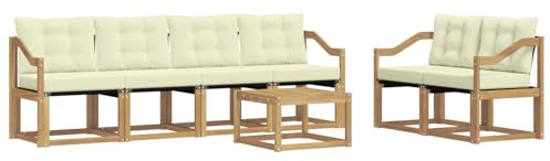 vidaXL Outdoor-Sofagarnitur mit Kissen 7 pcs Weiß und Creme, Gartenmöbel, modernes Outdoor-Sofa, Robustes Terrassenset, Bequeme Sitzgelegenheit für deinen Außenbereich