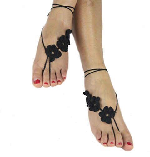 Ewandastore 2 pcs d'été mariée Plage Mariage Pied Cadeau Bijoux sexy Bracelet de cheville en crochet Barefoot Sandales pour femmes, Neuf Nude Chaussures noir
