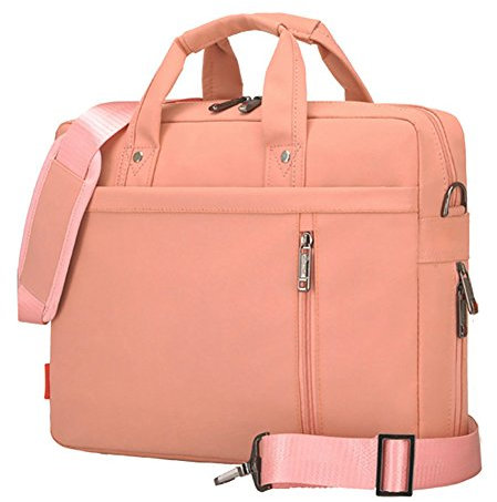 Soft Nylon Shockproof Laptop Case Sleeve Shoulder Messenger Bag Briefcase with Pockets Handles and Detachable Shoulder Strap for 15-17 Inch/MacBook/Notebook/Netbook/Chromebook/Tablet Pink