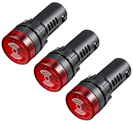 sourcing map 3Pcs Red Indicator Light with Buzzer AC/DC 12V, 22mm Panel Mount Flashing Alarm, for Electrical Control Panel, HVAC, DIY Projects