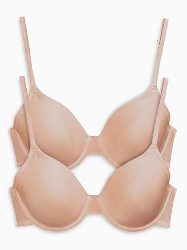 NEXT Damen 2er-Pack wattierte, glättende T-Shirt-BHS, Vollschale Praline Nackt 75 B