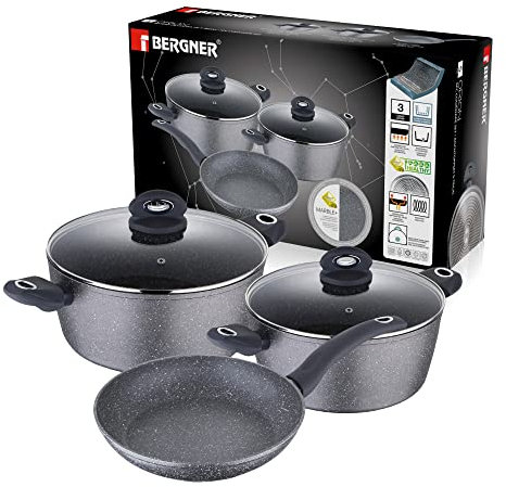 Bergner Q2921 Set 5Pc Batteria Da Cucina Alluminio Forgiato, Induzione, Orion, Grigio