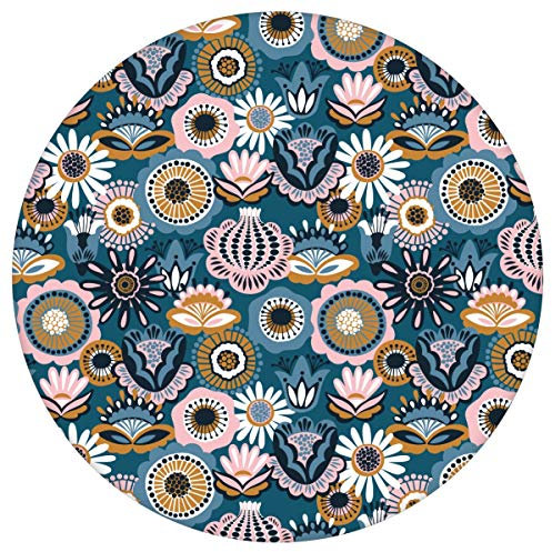 Florale TapeteBauerngarten Blüten im Folklore Stil, petrol blaue Vlies Tapete Blumen, schöne GMM Blumentapete, Wohnakzent, Wanddeko für Büro Küche Arbeitszimmer (H: 3,5m B: 46,5cm)