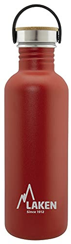 Laken Bot. ac. inox Basic 750ml,tapón acero/bambú - Rojo