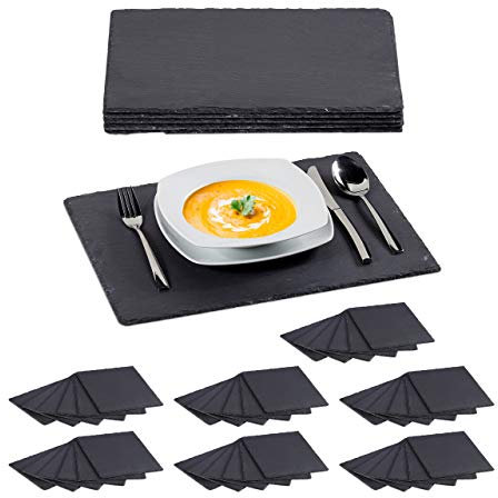 Relaxdays 48x Set Tavolette in Ardesia, Piatti Spaziosi, Vassoio da Portata, Superficie per Scrivere con Gesso, 30x40, Antracite