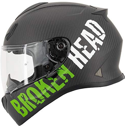 Broken Head BeProud Carbon Ltd. - Leichter Racing Motorradhelm & Integralhelm - Matt-Schwarz & Grün - L (59-60 cm)