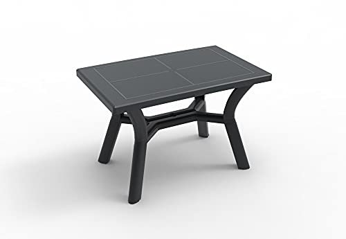 RESOL Dalia Mesa Jardín Rectangular 115 x 72 hasta 4 Personas Diseño Moderno y Elegante con Agujero de Sombrilla y Protección UV para Comedor Exterior en Patio, Terraza o Porche - Gris Antracita