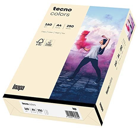 Inapa farbiges Druckerpapier, buntes Papier tecno Colors: 160 g/m², A4, 250 Blatt, hellchamois