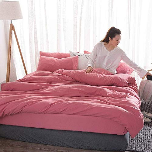 RONGER Soft Washed Cotton Bedding Set White Double Full Queen Size Quilt Cover Bed Sheet Pillowcase Adult Solid Color Bed Sheet (Romantic fan,Double size (4pcs))