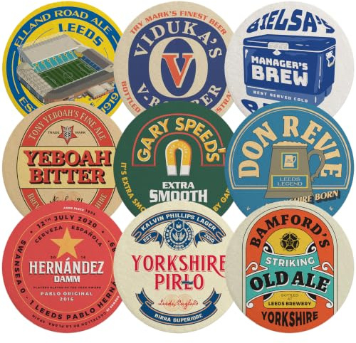 Boot & Ball Leeds United Beer Mats, Set of 9 Coasters, Football Fan Gift