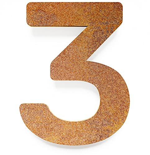 Vintage Hausnummer 3 - massiv, wetterfest & langlebig - 20 cm groß - mit Befestigungsmaterial - Retro Design Hausnummern-Schild N-03-3-R