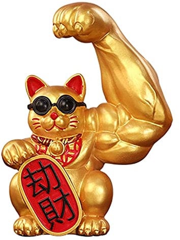MagiDeal Maneki Neko Figur, Winkekatze Gold Glücks Katze Lucky Cat Glücksbringer China Asiatische Deko Moderne Ornament für Zuhause Büro Auto Hotel Laden - Linker Raub