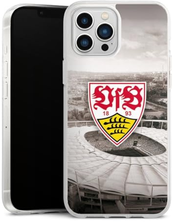 Silikon Hülle kompatibel mit Apple iPhone 13 Pro Max Case transparent Handyhülle VfB Stuttgart Offizielles Lizenzprodukt Stadion