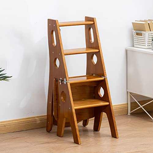 WYZDCP Faltbare Leitern Stuhl Holzschritthocker, Holz 4 Stufen Treppenstuhl rutschfeste Kompakte Stufe Leiter Home Library Steigern Sie Leiter Treppenstühle