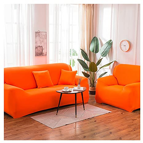 Daesar Überwürfe Sofabezug Elastische, Couchbezug Wasserdicht für Eckcouch Orange Sofahusse Ecksofa 2 Sitzer 145-185