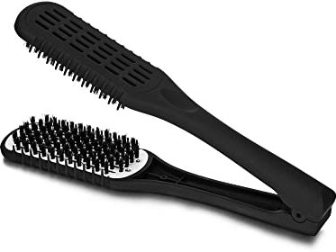 Faletony Antistatisch Haare Glätten Haarglätter Bürste Haarbürste Wildschweinborsten Stylingbürste doppelseitige Bürste für Schöne Haare, Glätteisen Bürste Zum Glätten Von Locken (Schwarz)