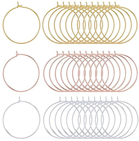 SUNNYCLUE 150PCS 3 Colors 30mm Round Beading Hoops Ring Brass Wine Glass Charms Earring Findings for Party Favors Wedding Festivals Decoration DIY Earring Jewellery Making