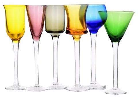 DUKA Colored Cordial Glasses with Stem | Different Colored Long Stem Shot Glasses | Aperitif Glasses | Scandinavian Design | Set of 6