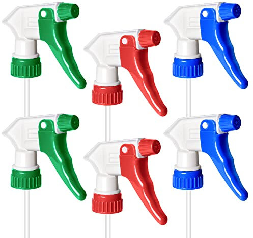 Uineko Bealee Replacement Trigger Sprayer Nozzle (6 Pack) for 16oz / 24oz / 32oz Bottles, Heavy Duty Chemical Resistant Mister Spray Head Part w/ 10.2 Inch Tube Fits 28-410 Plastic Spraying Bottle
